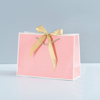 Sacs cadeaux en papier pour bijoux avec ruban imprimé personnalisé, avec nœud, logo personnalisé, sac d'emballage de luxe avec poignée en ruban