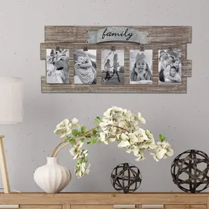 Rustic Wood Collage Picture Frame with Clips and Metal Detail Brown 26" x 11" Frame