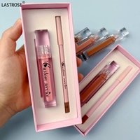Vente en gros Private Label Vegan 2 en 1 Lip Gloss Set Pink Box Kit de crayon à lèvres et de brillant à lèvres à haute pigmentation