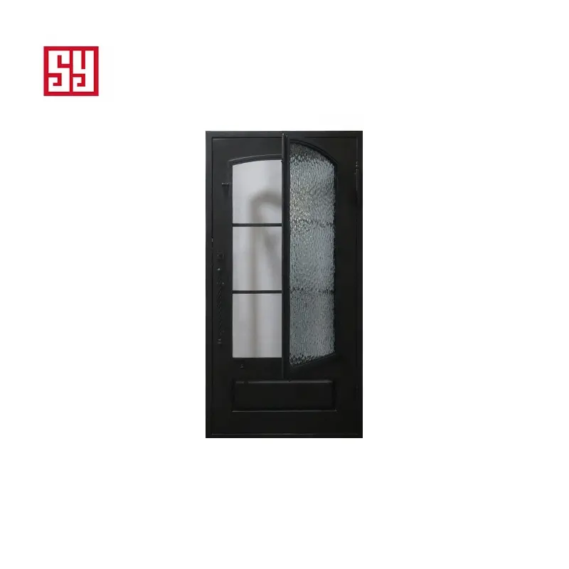 Customizable Modern Luxury Wrought Iron Entrance Door Iron Flower Craft Movable Glass Window Steel Material Exterior Application