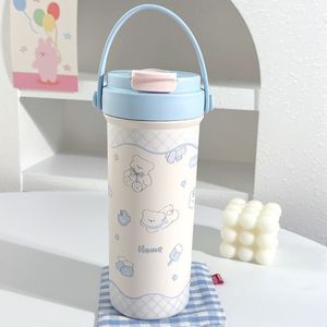Copo Térmico Portátil e Fofo com Isolamento a Vácuo, Capacidade de 500ml, Estilo de Design de Desenho Animado para Viagens de Crianças, Bebidas de Café com Canudo - Product Image 5