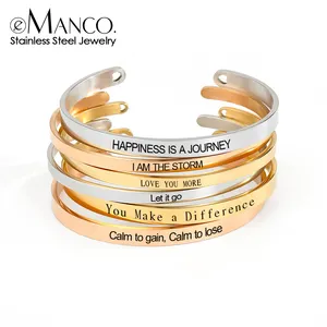 Emanco Nhiều Chiều Rộng Laser Khắc Thư Cuff Vòng Đeo Tay Bangles Người Đàn Ông Thép Không Gỉ Sang Trọng Bangle Vòng Đeo Tay