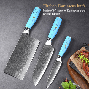 Cao cấp 8 inch Damascus thép handmade Knife Set 3pcs cường độ cao G10 màu xanh xử lý 430 + màu Ngọc Lam lưỡi dao sang trọng - Product Image 2