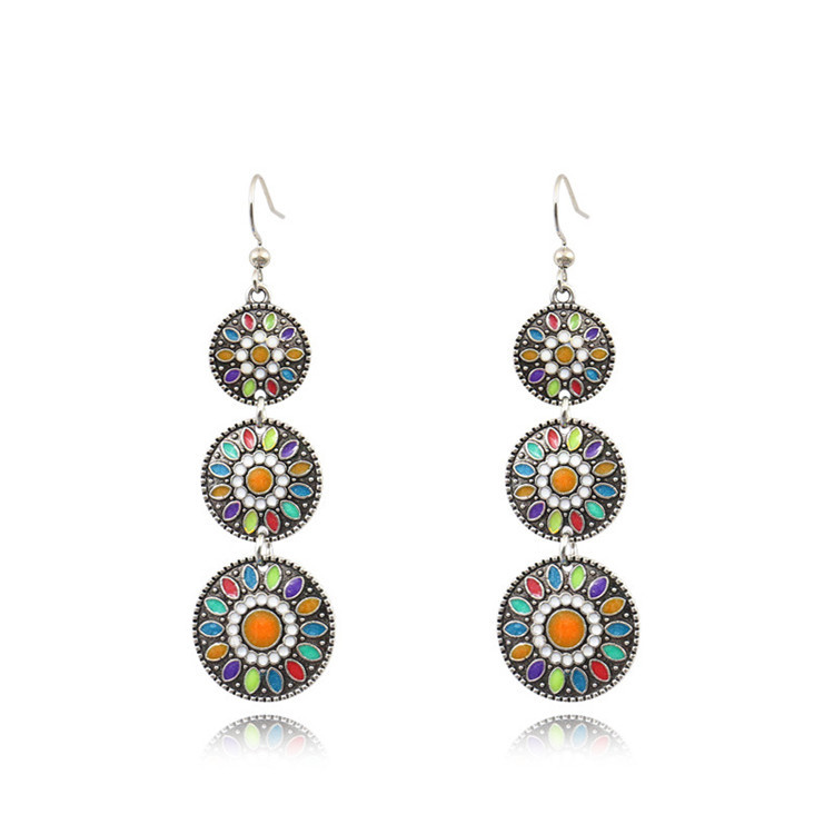 Trendz Cloisonné Rétro Style Ethnique Goutte D'huile Européen Et Américain De Noël Boucles D'oreilles