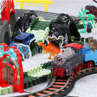 Cadeau pour garçons et filles, assemblage réaliste du monde des dinosaures, course sur route, pont, rampe, ensemble de Train Double, voiture électrique, Rail, jouet