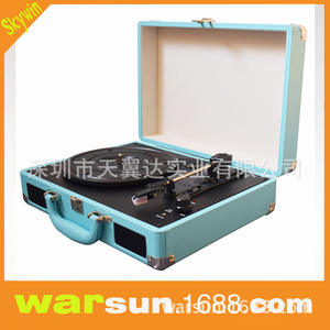 Tocadiscos Portátil de Cuero para Reproducción de Vinilo, Azul, 2.8 kg, Adaptador de CA, Salida USB MP3, China - Product Image 3