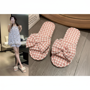 Nastro Ultra morbido lino piatto per pantofole da donna Slim Fit casa per pantofole con Design a griglia - Product Image 1