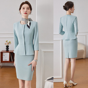 Women's Suit Set Three Quarter Sleeve Crepe Skirt Anti-Wrinkle Elegant Spring Office Wear - Product Image 1