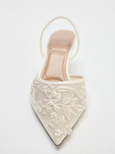 Sandalias de tacón de aguja con perlas y rejilla para mujer, elegantes, para novia, boda, con suela de goma, de verano, ZA QuiteS - Product Image 3