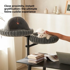Lit pour <span class=keywords><strong>chat</strong></span> d'intérieur en peluche pour l'hiver et arbre à <span class=keywords><strong>chat</strong></span> avec réglage de la hauteur à rotation 360°, <span class=keywords><strong>empreinte</strong></span> compacte pour grands chats - Product Image 4