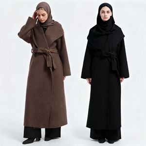 Sharut Ramadan Eid Dubai Turki Dubai Abaya Islami Wanita Muslim Thobe Kain Wol Dua Sisi Mantel Musim Dingin Gaun Abaya Sederhana - Product Image 1