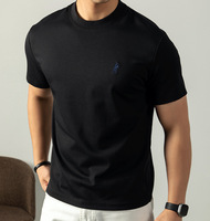 T-shirt pour homme en coton mercerisé de qualité supérieure, 30 deniers, vintage, uni, brodé, respirant, antibactérien