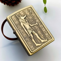 Nouveau Briquet à Essence Créatif et Original en Alliage de Zinc, Coupe-Vent, avec Roue d'Allumage en Relief Motif Pharaon, pour Cigares et Cigarettes