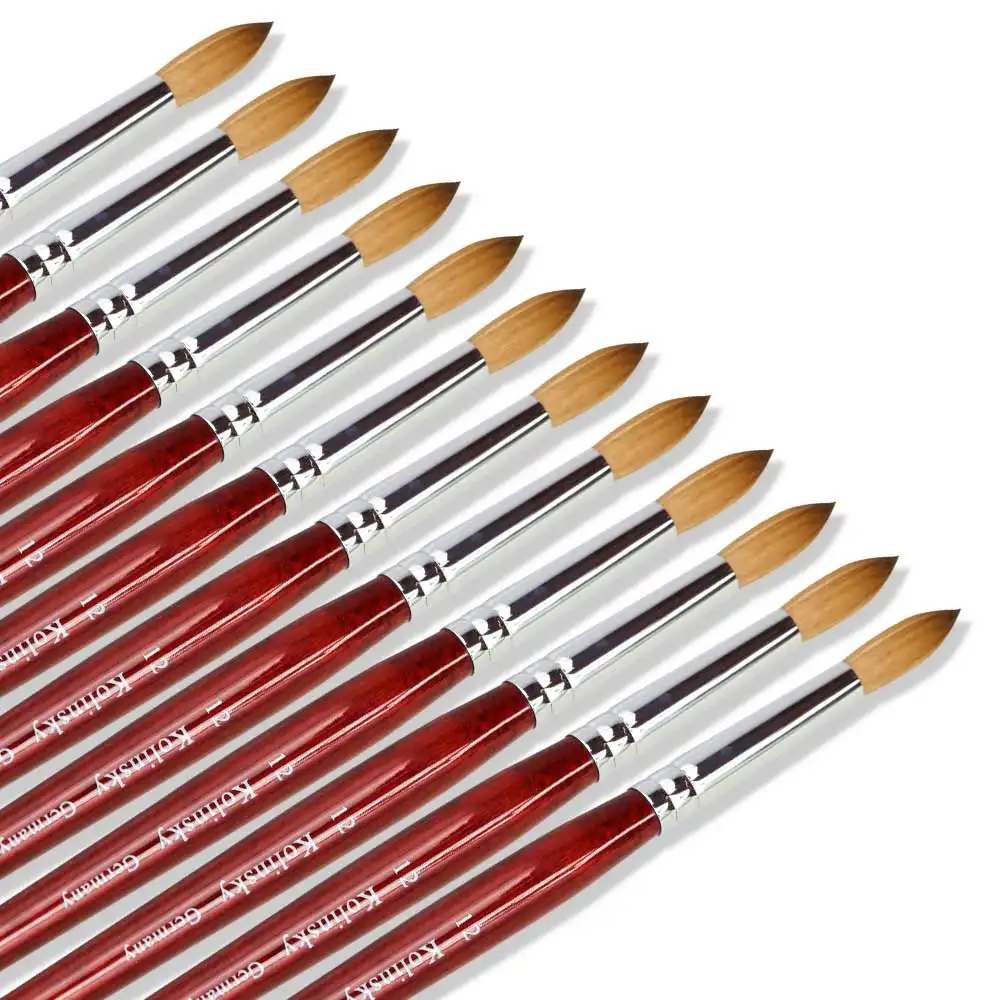 100% pur Kolinsky Acrylique Brosse En Gros Prix Classique Rouge Manche En Bois Nail Art Brosse 12-18 Taille