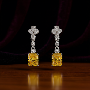 Orecchini Pendenti Gialli E2237 da Donna, Gioielli Classici Geometrici in Lega con Diamanti Taglio Brillante Rotondo, Moda per Feste - Product Image 2