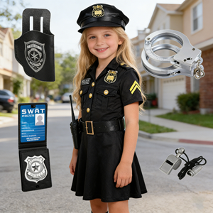 Disfraz de Policía Femenina Personalizable con Accesorios de Juguete, Kit de Juego de Roles para Niños, Disfraz de Policía para Halloween - Product Image 5