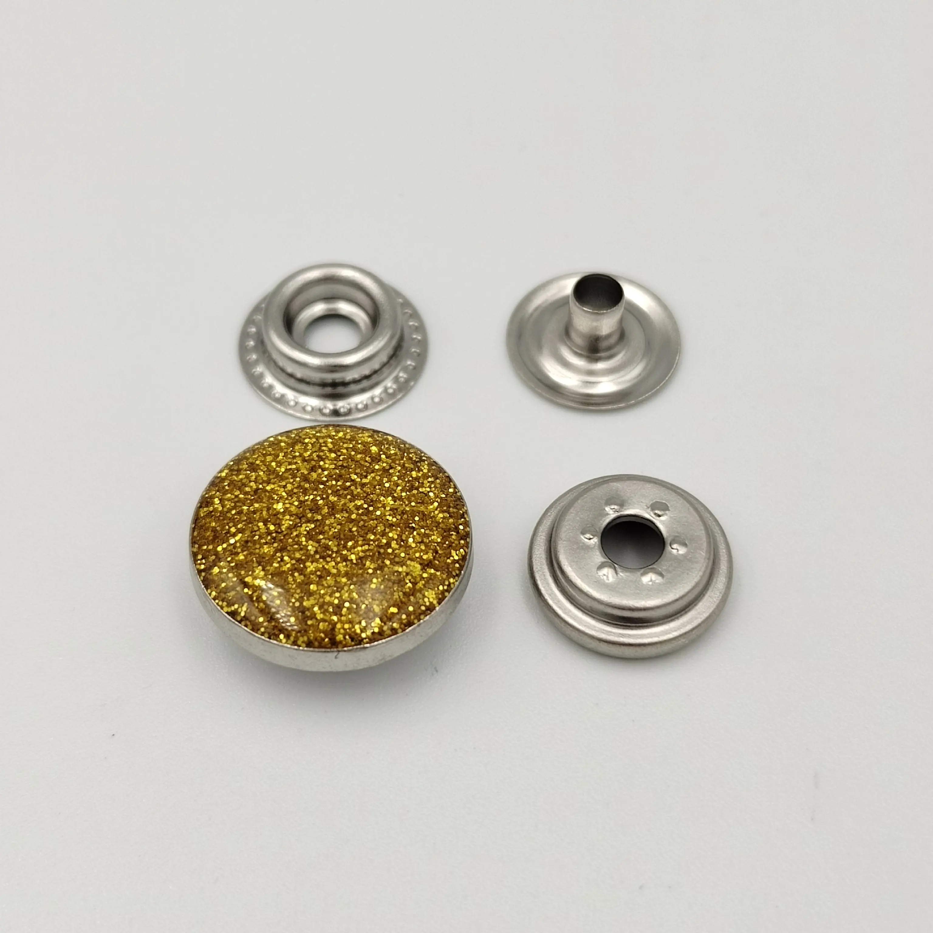 custom fashion design zinc alloy 4 part cover with glitter glue design snap fastener button for garment clothes