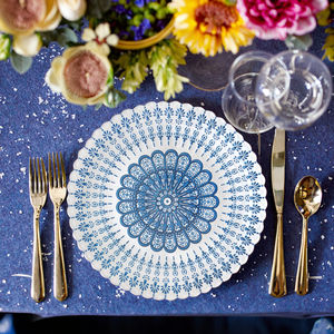 Assiettes de présentation en verre SONYA DINNERWARE, style nordique de luxe, bord doré, motif floral en dentelle, pour événements - Product Image 4