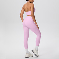 Nouvel ensemble de sport 2 pièces à col rond et taille haute, avec pantalon à poches rehausseur de hanches, séchage rapide, en Spandex/Nylon, pour course, yoga et activités décontractées en extérieur