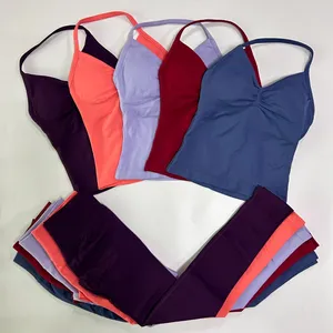Conjunto de leggings para mujer, conjunto de yoga sin costuras, tops sin espalda, traje de cintura alta con efecto fruncido, <span class=keywords><strong>ropa</strong></span> de <span class=keywords><strong>fitness</strong></span>, <span class=keywords><strong>ropa</strong></span> <span class=keywords><strong>deportiva</strong></span> para gimnasio con efecto fruncido - Product Image 5