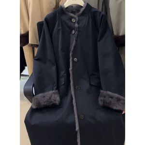 Parka d'hiver réversible mi-longue pour femme avec doublure en fausse fourrure de lapin, nouveau style, coupe ample et douce, vêtement d'extérieur en peluche - Product Image 5