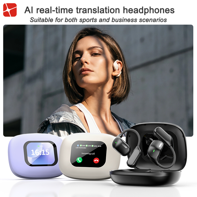 Ai Translator Headphones 2.01" Smart LCD Screen Case LED for 5.4 IPX4 Waterproof for for Real-Time Language Travel