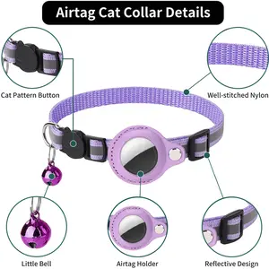 Kerah kucing yang dapat disesuaikan keluaran baru 2024 kerah anak kucing Airtag reflektif terpisah untuk anjing kucing
