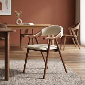 Luxury Midcentury Teak Wood <b>Dining</b> Chair Eco-Friendly Upholstered <b>Armchair</b> with Backrest for Apartment and Hotel Use - Product Image 3