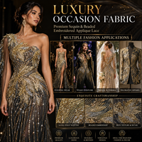 Tissu en maille brodé de sequins dorés de luxe, tulle floral perlé, dentelle scintillante pour robes de soirée et de mariée, sur mesure OEM
