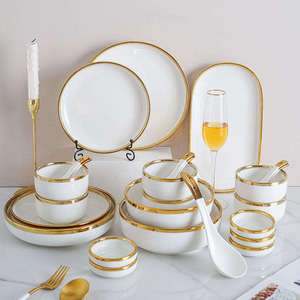 Service de table nordique en céramique à bordure dorée, vente en gros pour hôtel - Product Image 5