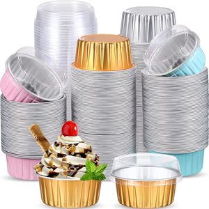 125ml Mini Cake Dessert Pans Disposable Recyclable <strong>Aluminum</strong> <strong>Container</strong> Lids <strong>Aluminum</strong> Foil PET Baking Cups Customized Colors Food - Product Image 1