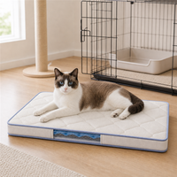Coussin de couchage rectangulaire pour chat avec bordure bleu pâle, fenêtre de visualisation visible et fond antidérapant pour cages à chat à domicile
