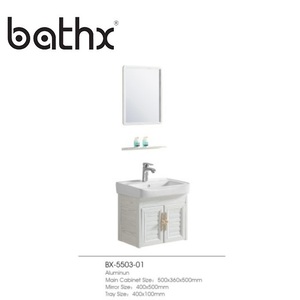 european style mirrored cabinet washing room Space aluminum bathroom wall-mounted vanity cabinet with ceramic basin