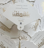 Ensemble de cartes de vœux personnalisées en forme d'éventail avec invitation à pompon, RSVP et menu inclus, design vintage personnalisé, gaufrage numérique