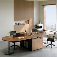 Ensemble bureau et chaise de bureau moderne minimaliste E0, poste de travail ovale pour 4 personnes avec panneau de séparation de rangement imperméable