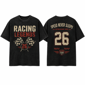 Camiseta Vintage Lavada con Diseño de Leyendas del Automovilismo, Unisex, Número 26, Gráfico de Bandera a Cuadros, Casual, Personalizada, OEM, Venta al Por Mayor - Product Image 4