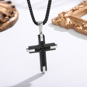 Mens <b>Cross</b> Pendant Necklace Stainless Steel Curb <b>Chain</b> Christian Faith Hip Hop Fashion Jewelry Non Tarnish Waterproof Gift - Product Image 5
