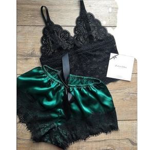 جديد الاتجاه الحرير الساتان الملابس الداخلية المرأة مثير الدانتيل الرسن أعلى + السراويل منامة مجموعة - Product Image 4