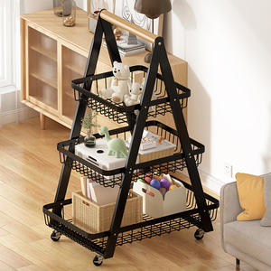 Étagère de rangement minimaliste en métal à trois niveaux, mobile, avec roulettes, pour cuisine, salon et chambre - Product Image 2