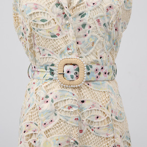 Monet Nénuphar Peinture à l'huile Couleur Ceinture sans manches Robes longues 2025 Nouvelle robe d'été creuse en dentelle Femme - Product Image 6