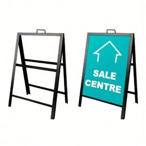 A <b>Frame</b> Sidewalk Signs Double-Sided Steel Sandwich Board Slide-in Folding Outdoor Advertising Business Sign Holder - Product Image 1