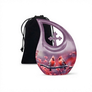 Urna Funeraria Grande en Forma de Lágrima para Cenizas Humanas, con Cruz Decorativa, Incluye Bolsa de Terciopelo Gratis - Product Image 1