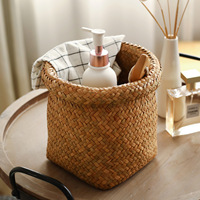 Panier de rangement rustique multi-usages en herbe de jonc naturelle tressée à la main, écologique, avec poignée en cuir, plusieurs tailles, vente en gros