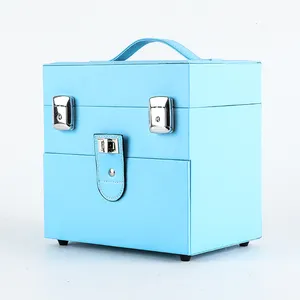 GLARY Nagellackbox aus Premium-Leder mit Spiegel Aluminium-Nagelboxbehälter mit Schublade hochwertige Nagellackverpackungsbox