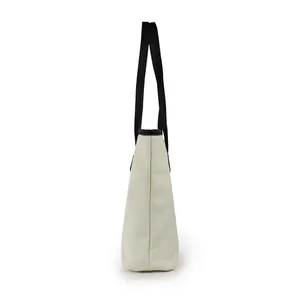 ファッショナブルな女性用ハンドバッグコットンキャンバス、レザーハンドルカスタムロゴまたは印刷用環境にやさしいショッピングバッグ
