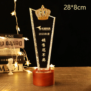 Fábrica al por mayor Led cristal <span class=keywords><strong>madera</strong></span> <span class=keywords><strong>trofeos</strong></span> medallas placas diseño personalizado Champions League trofeo con Base de <span class=keywords><strong>madera</strong></span> Led - Product Image 6