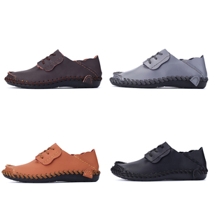 Chaussures plates en cuir véritable faites à la main, à lacets, mocassins décontractés pour hommes - Product Image 2