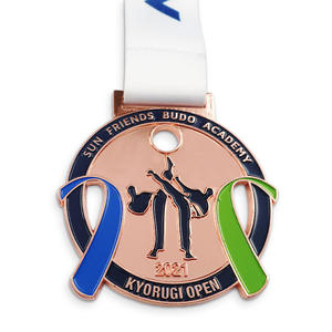 工厂定制低价2d 3d锌合金金属运动举重拳击柔道跆拳道空手道奖牌和丝带 - Product Image 2