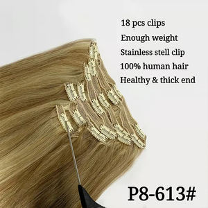 Extensions capillaires russes européennes blondes lisses à clipser P8/613, 120g/set, Super Double Drawn, 100% Cheveux Humains Vierges Remy, Sans Chute, Doux - Product Image 6