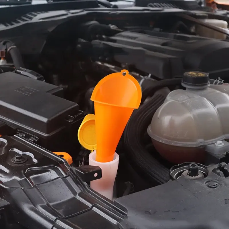 Custodia primaria in plastica arancione a bocca lunga olio benzina filtro acqua strumento per auto moto filtro olio per rifornimento imbuto per Harley